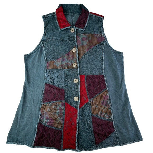 Parsley & Sage Jackets & Blazers - Parsley & Sage Reversible Patchwork Lace Art to Wear‎ Boho Vest XL Festival